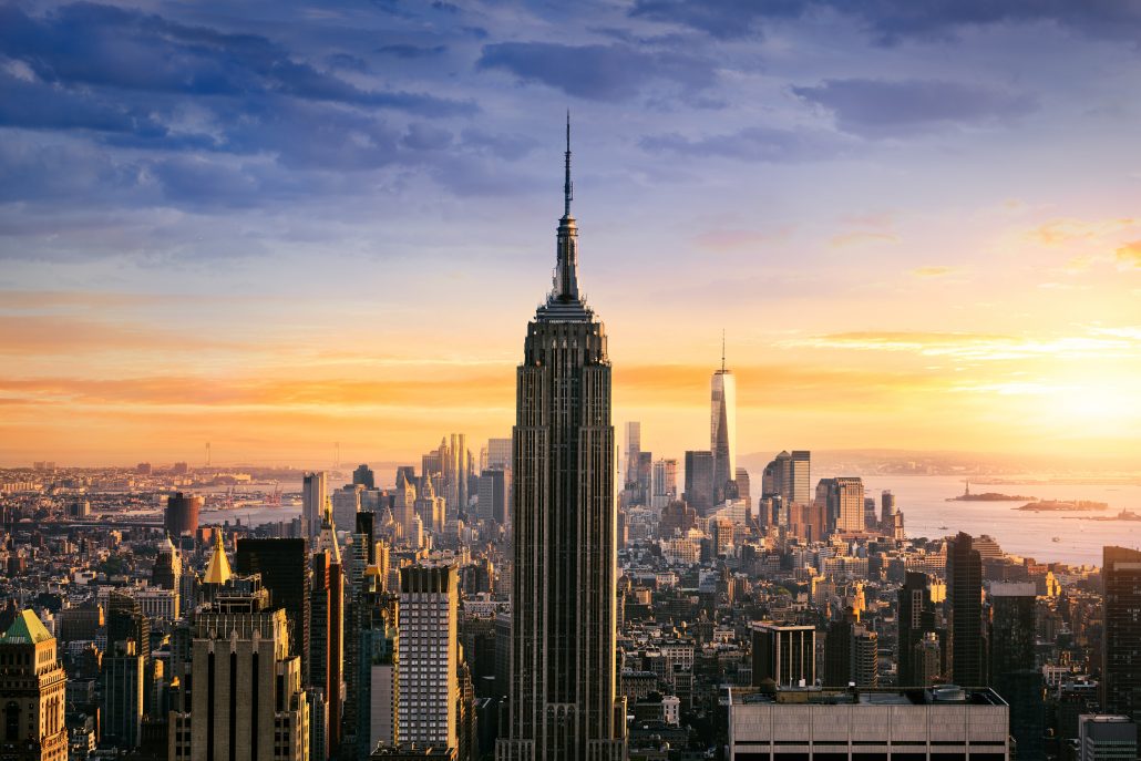 New york City skyline at sunset